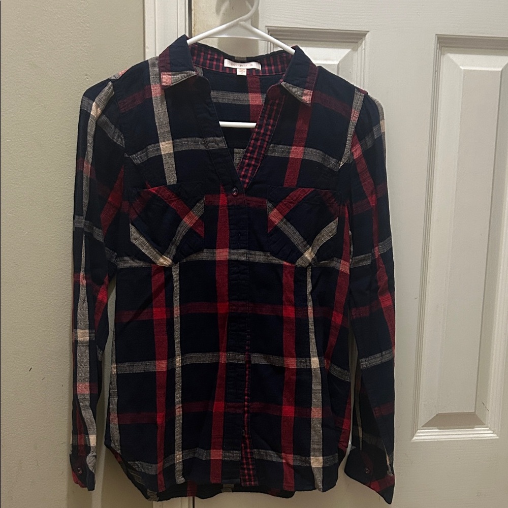 Skies Are Blue Red and Navy Plaid Button Down Shirt